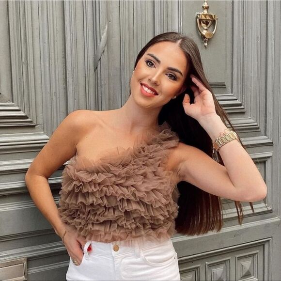 ZARA  ZARA TULLE CROP TOP taupe - Picture 16 of 16